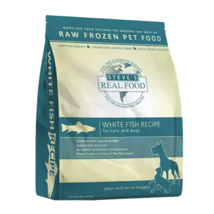Front of bag of Raw Frozen Pet Food White Fish Recipe