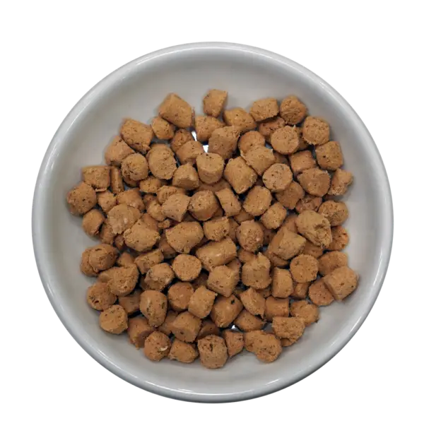 Quest freeze dried raw nuggets in a bowl