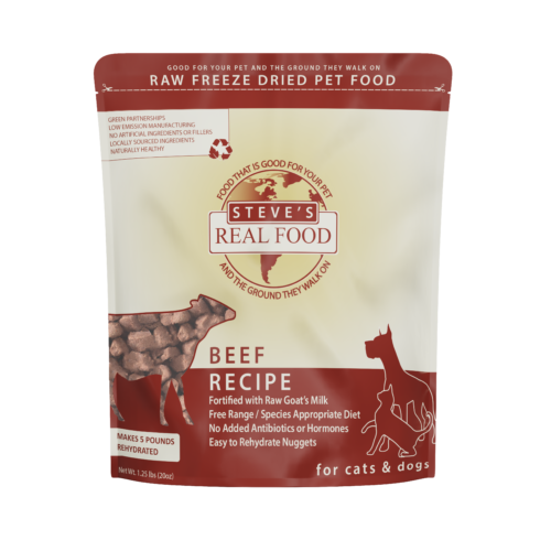 Front of bag of Raw Freeze Dried Pet Food Beef Recipe