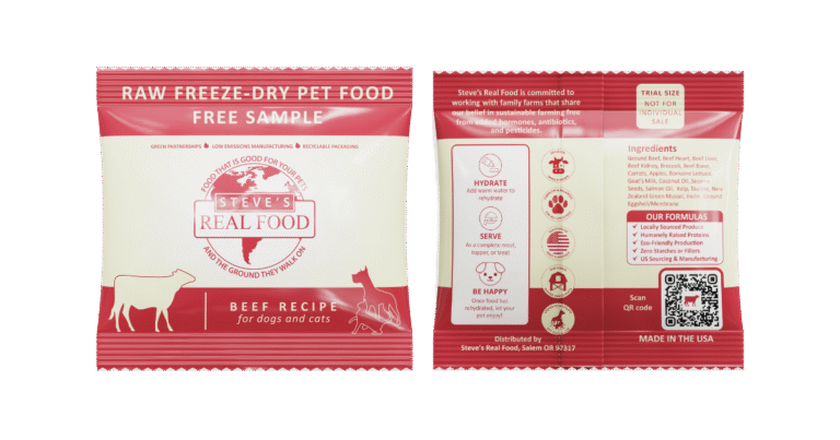 freeze dried sample package of steve's real food