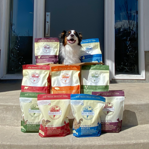 dog with steve's real food packaging