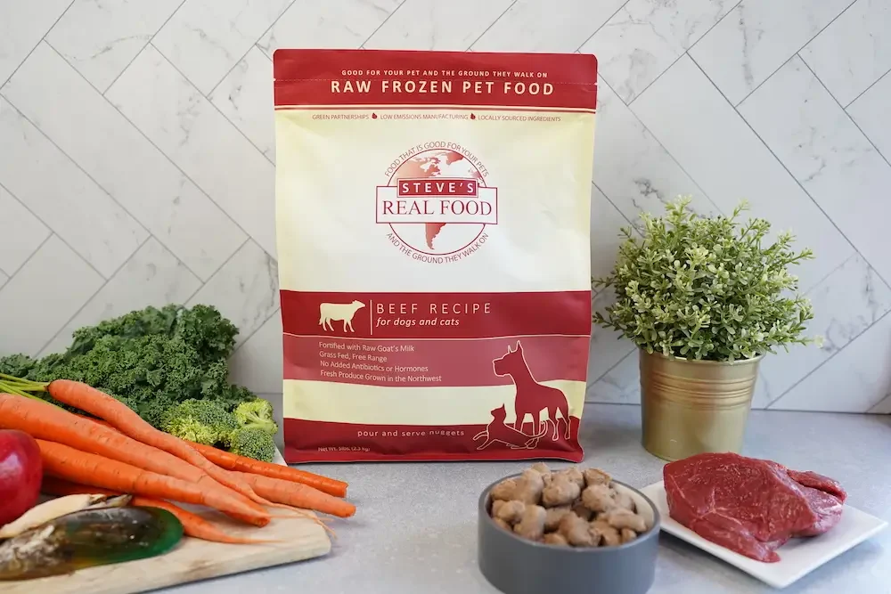 Bag of Steve's real food beef raw pet food for dogs and cats